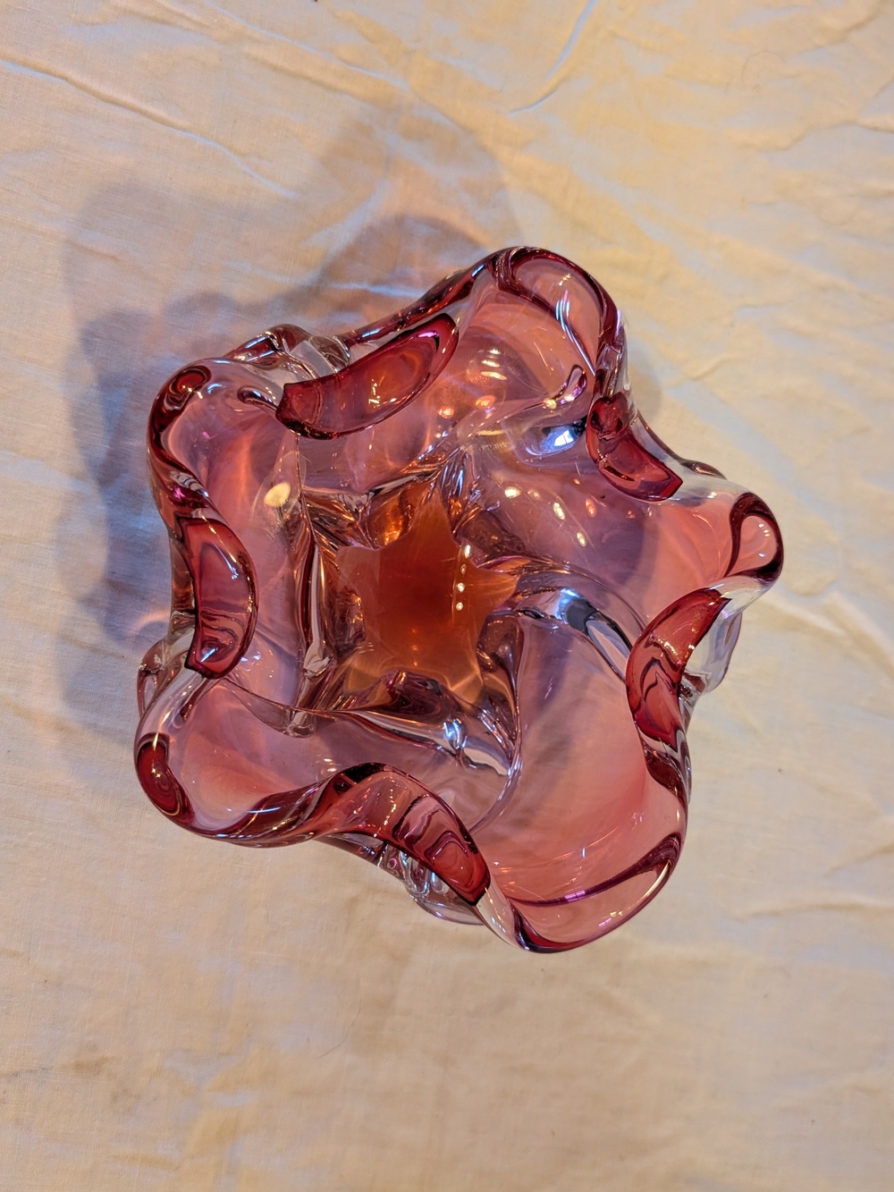 2/60$ Vintage Pink Ruffled Glass Decorative Bowl